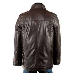 Men Smart Removable Inner Collar Brown Leather Coat 