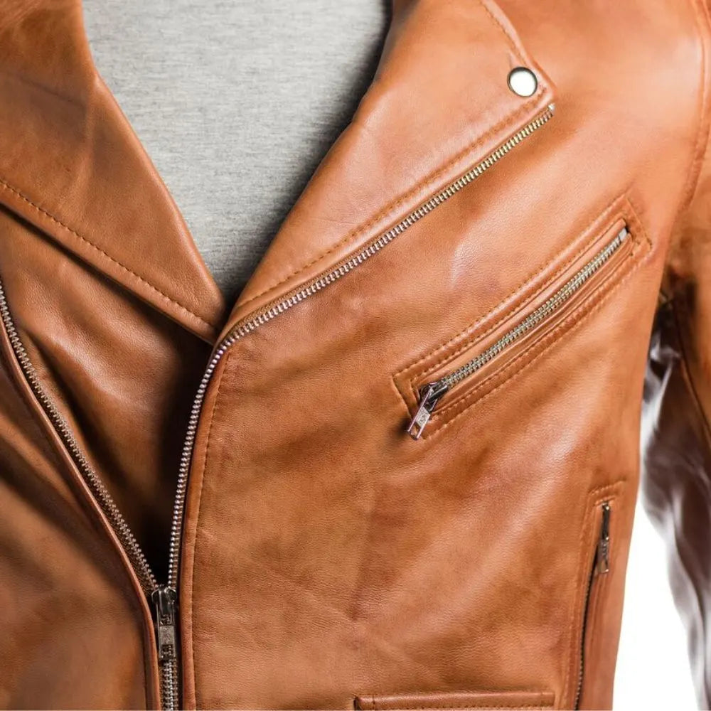 Men Tan Classic Brando Leather Jacket