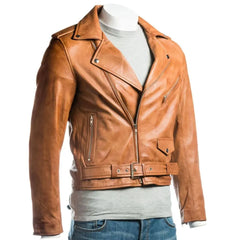 Men Tan Classic Brando Leather Jacket
