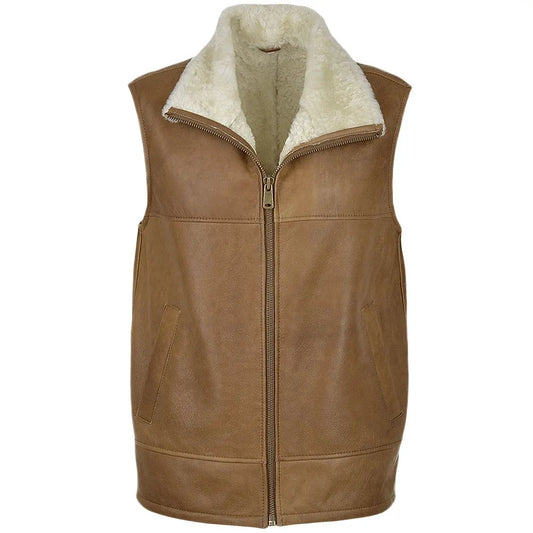 Men Tan Handmade Leather Vest 