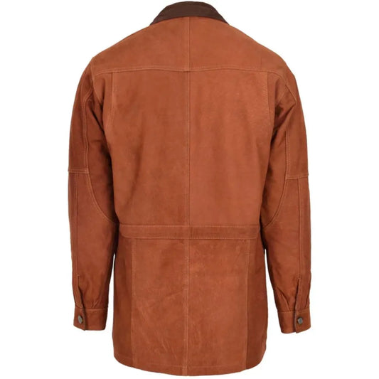 Men Tan Nubuck Leather Winter Coat