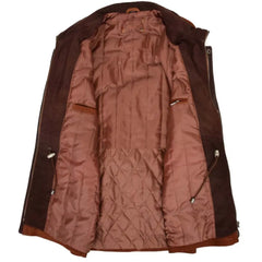 Men Tan Nubuck Leather Winter Coat