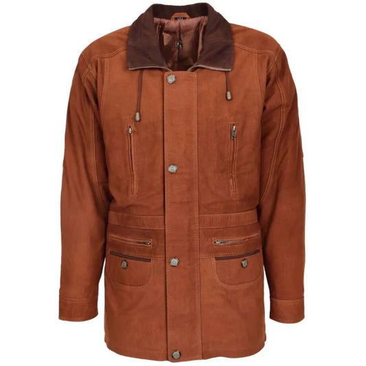 Men Tan Nubuck Leather Winter Coat