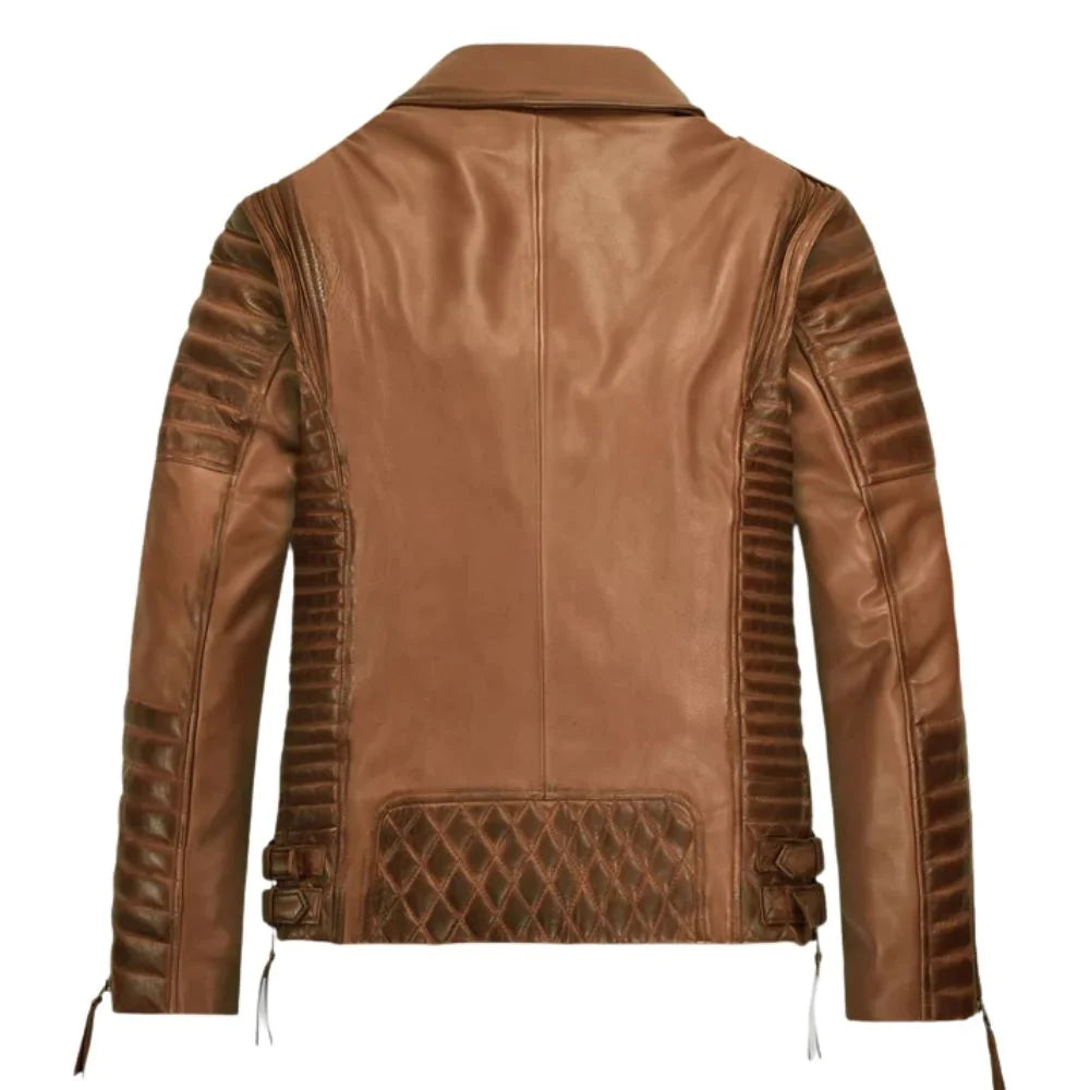 Men Tan Quilted Leather Jacket