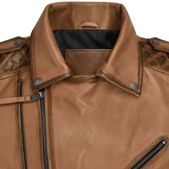 Men Tan Quilted Leather Jacket