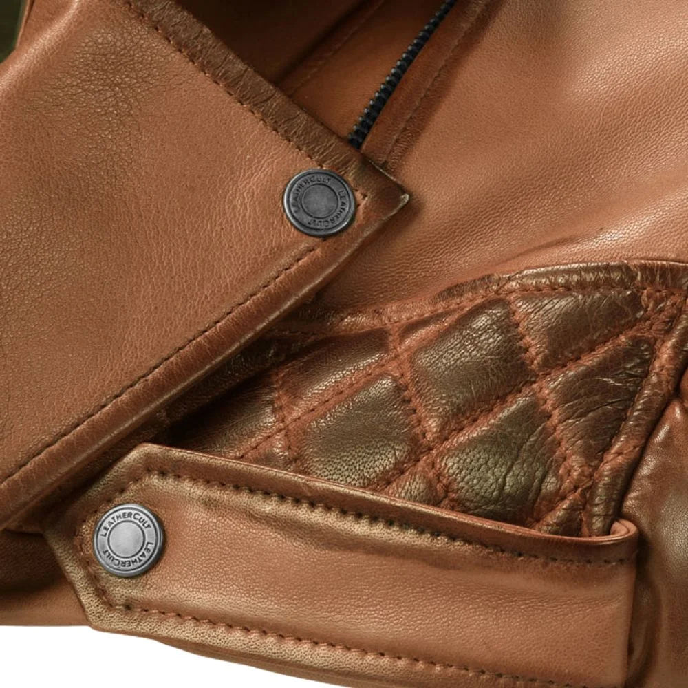 Men Tan Quilted Leather Jacket