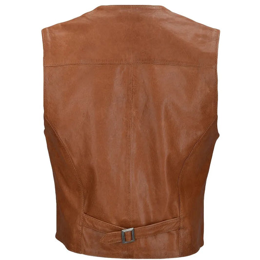 Men Tan Tudor Leather Vest 