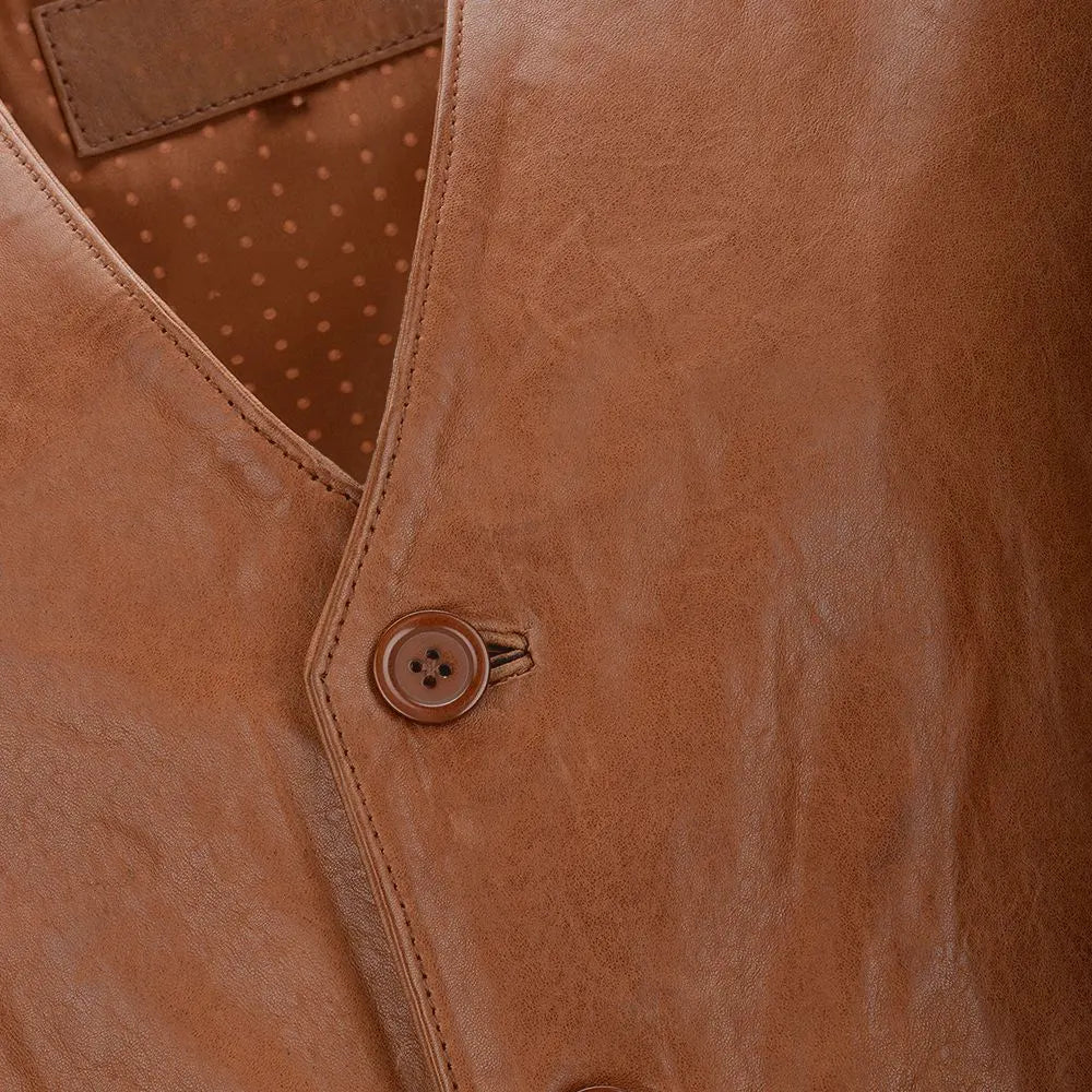 Men Tan Tudor Leather Vest 