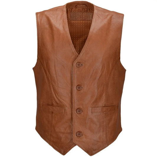 Men Tan Tudor Leather Vest 