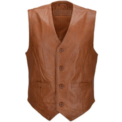 Men Tan Tudor Leather Vest 