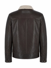 Men's Teddy Lining Casual Leather Jacket, back view