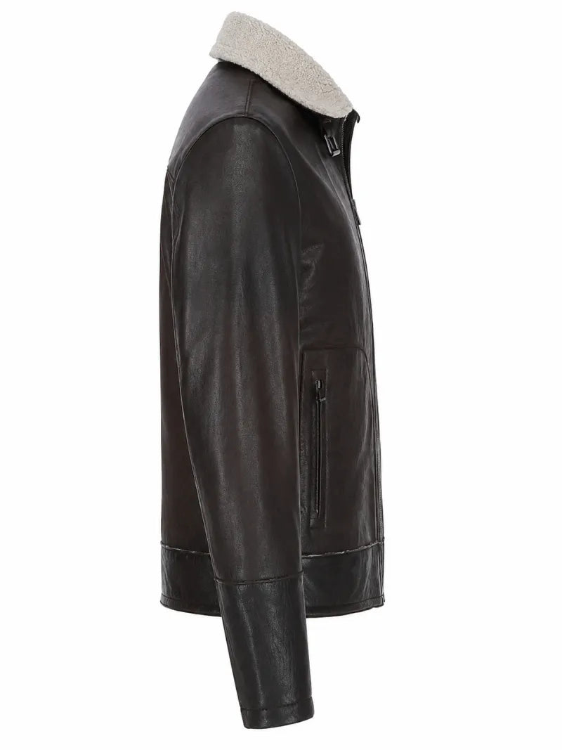 Men's Teddy Lining Casual Leather Jacket, side view