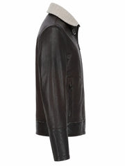 Men's Teddy Lining Casual Leather Jacket, side view