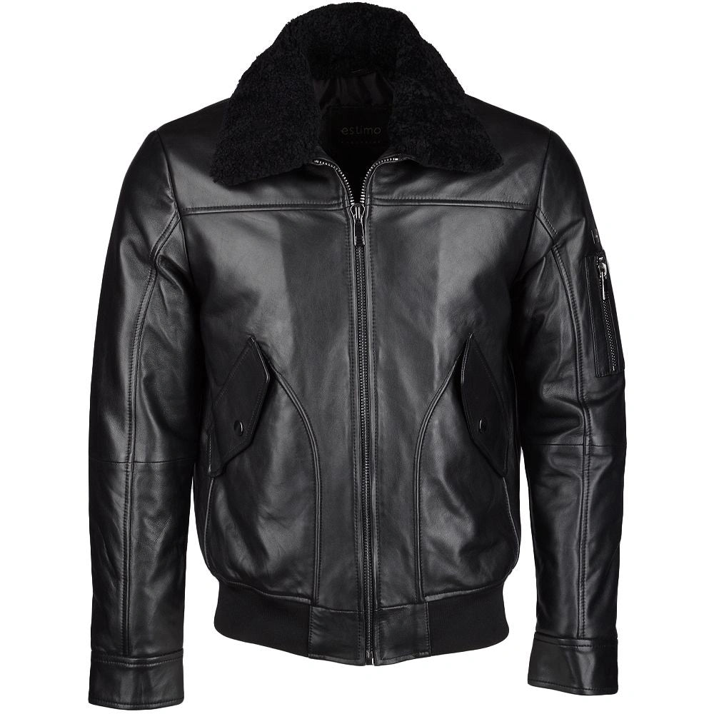 Men Vegetable Leather Shearling Collar Biker Leather Jacket 