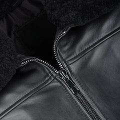 Men Vegetable Leather Shearling Collar Biker Leather Jacket 