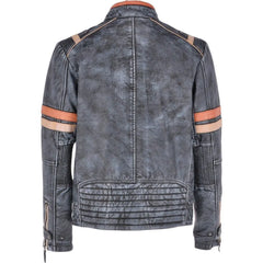 Men Vintage Blue Leather Biker Jacket 