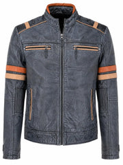 Men's Vintage Blue Leather Jacket, front view