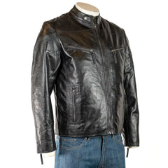 Men Vintage Stitch detail Biker Style Leather Jacket