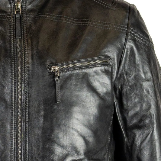 Men Vintage Stitch Detail Classic Fit Leather Jacket