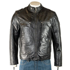 Men Vintage Stitch detail Biker Style Leather Jacket