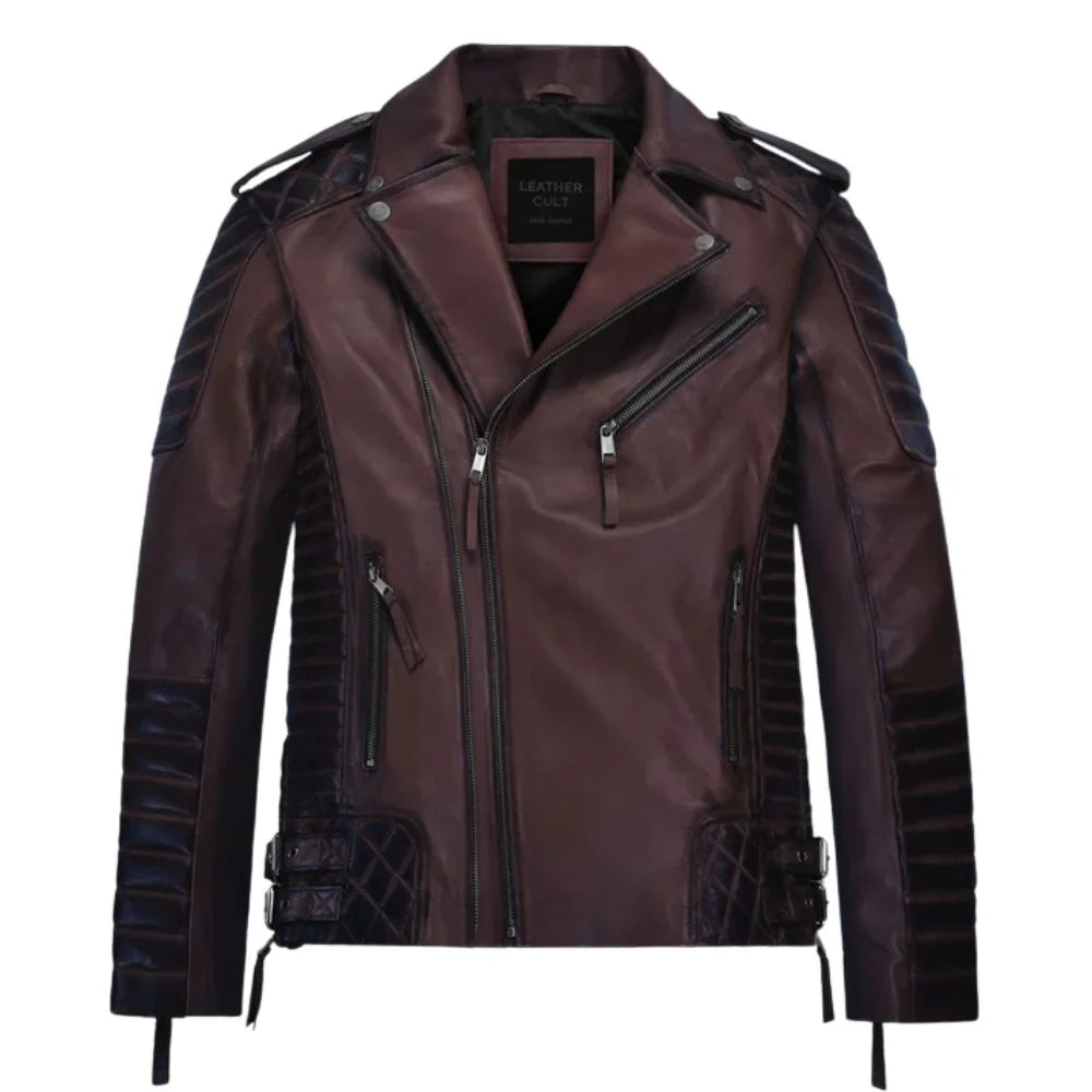 Men Maroon Quilted Leather Jacket