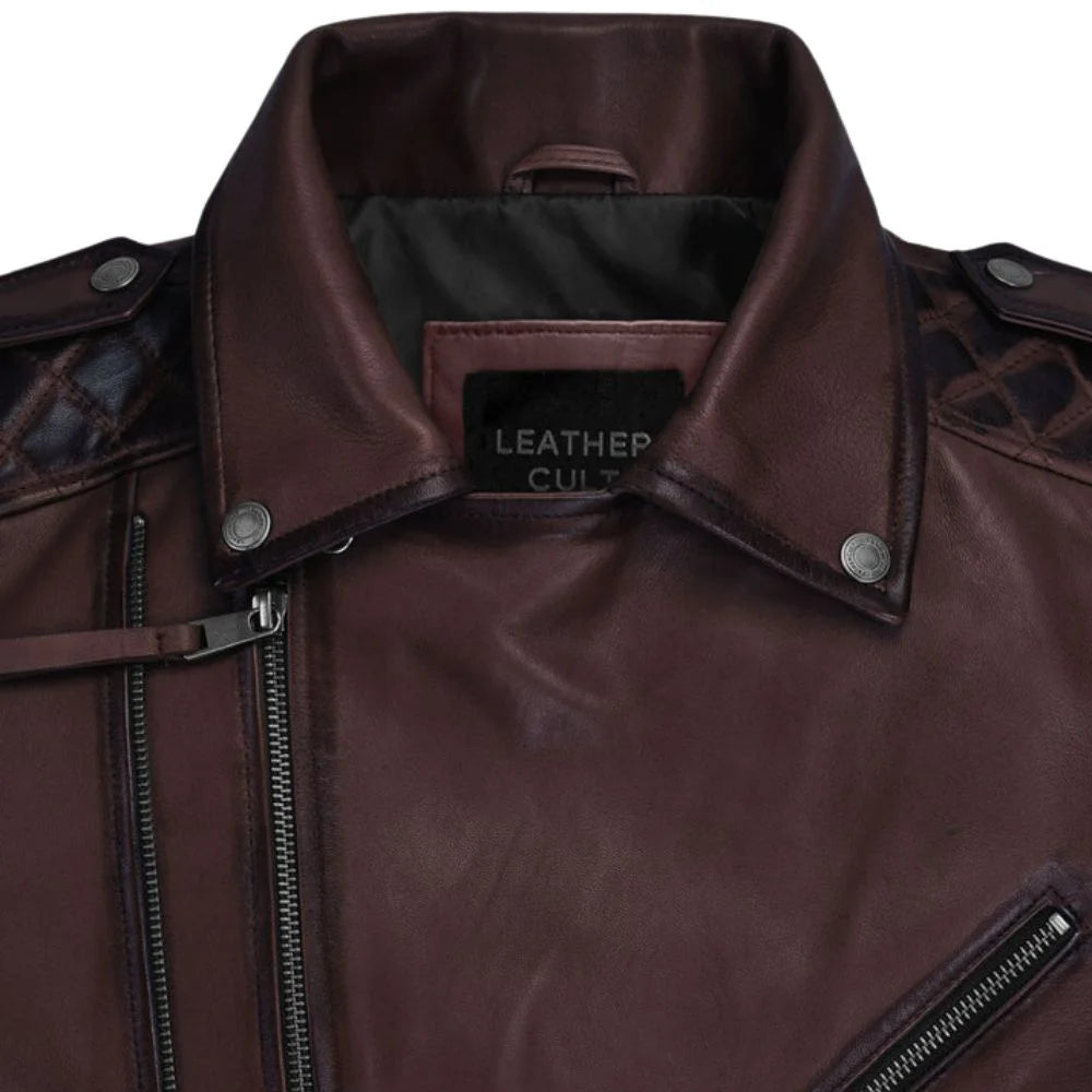 Men Maroon Quilted Leather Jacket
