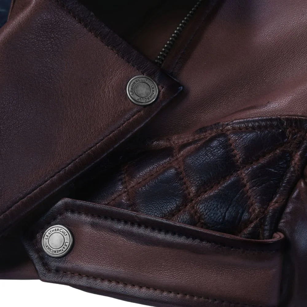 Men Maroon Quilted Leather Jacket