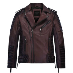 Men Maroon Quilted Leather Jacket