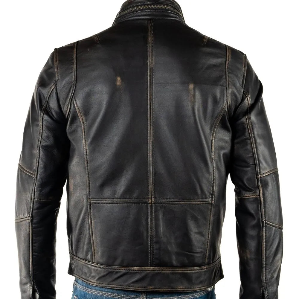 Men Antique Black Double Collar Ottavio Leather Jacket