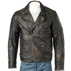Men Black Vintage Look Biker Style Leather Jacket