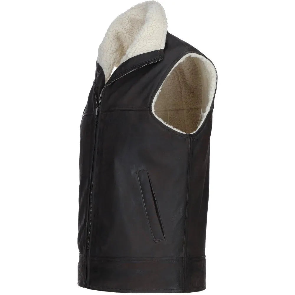 Men Black Winter Shearling Leather Vest