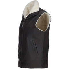 Men Black Winter Shearling Leather Vest