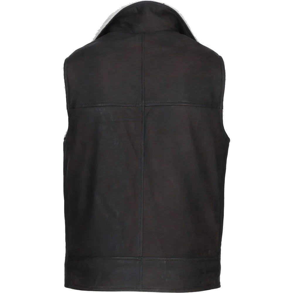 Men Black Winter Shearling Leather Vest