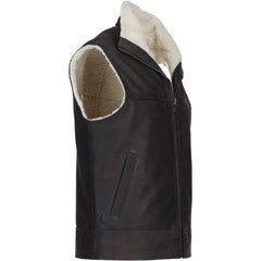 Men Black Shearling Leather Vest 