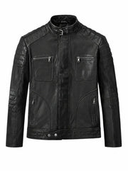Men Classic Black Quilted Leather Jacket Front 