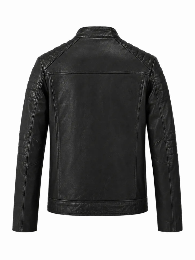 Men Classic Black Quilted Leather Jacket Back 