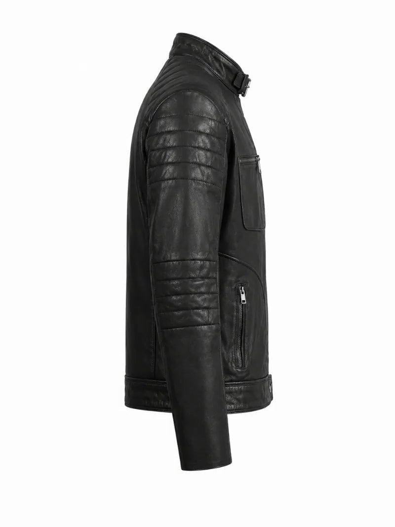 Men Classic Black Quilted Leather Jacket Right 