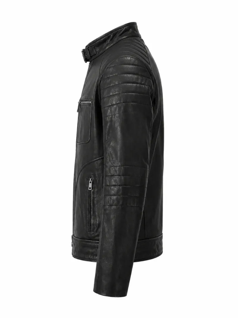 Men Classic Black Quilted Leather Jacket Left 