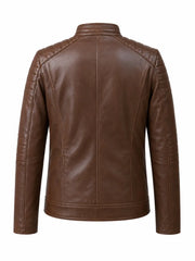 Men Classic Brown Quilted Leather Jacket Back 