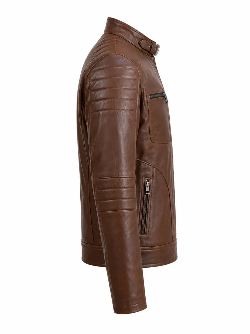 Men Classic Brown Quilted Leather Jacket Right 