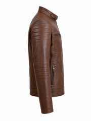 Men Classic Brown Quilted Leather Jacket Right 