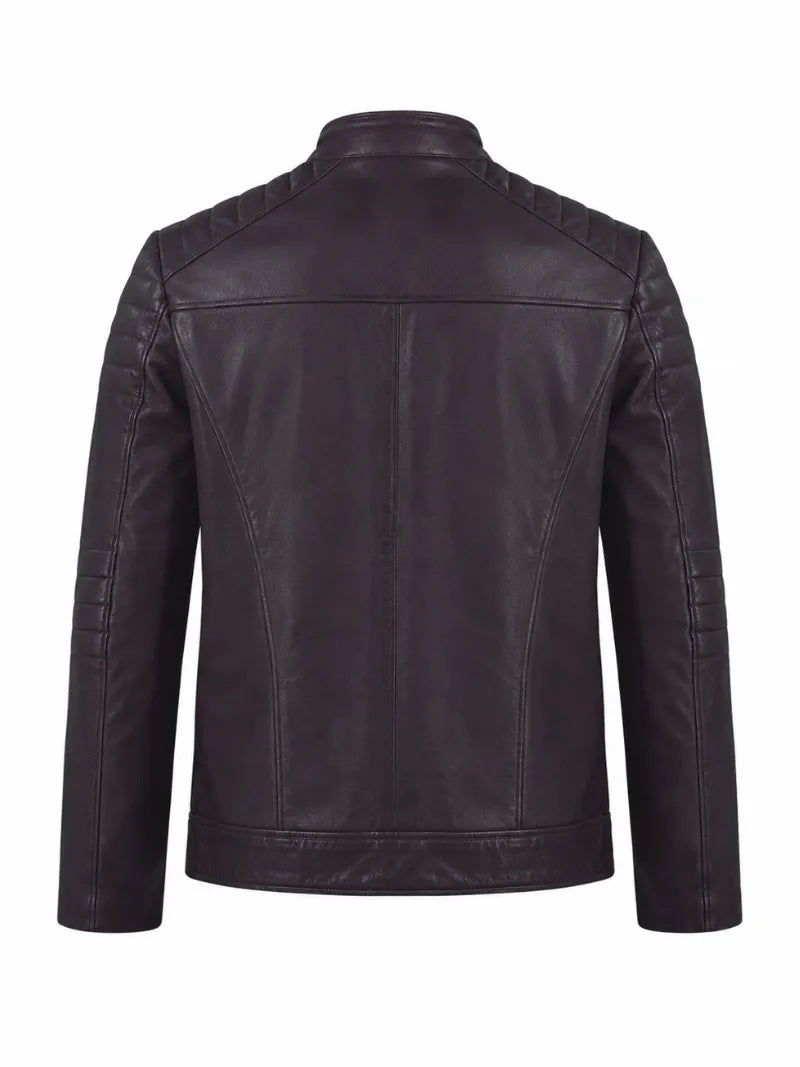 Men Classic Purple Quilted Leather Jacket Back 