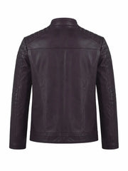 Men Classic Purple Quilted Leather Jacket Back 