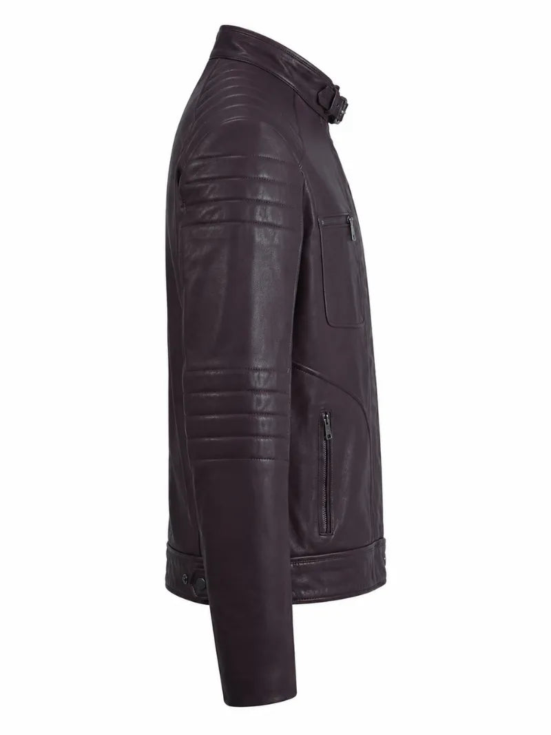 Men Classic Purple Quilted Leather Jacket Right 