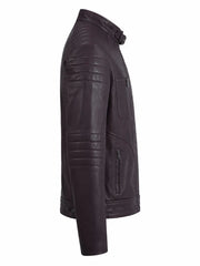 Men Classic Purple Quilted Leather Jacket Right 