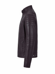 Men Classic Purple Quilted Leather Jacket Left 