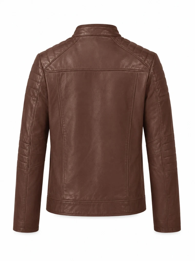Men Classic Tan Quilted Leather Jacket Back 