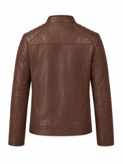 Men Classic Tan Quilted Leather Jacket Back 