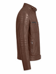 Men Classic Tan Quilted Leather Jacket Right