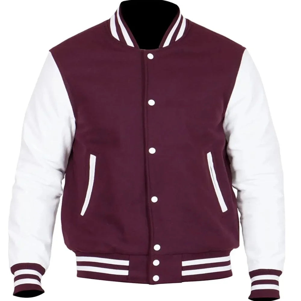 Men Maroon And White Varsity Jacket
